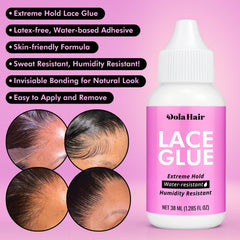 Dolahair colle pour front en dentelle : application en couches fines pour adhérence naturelle et discrète.