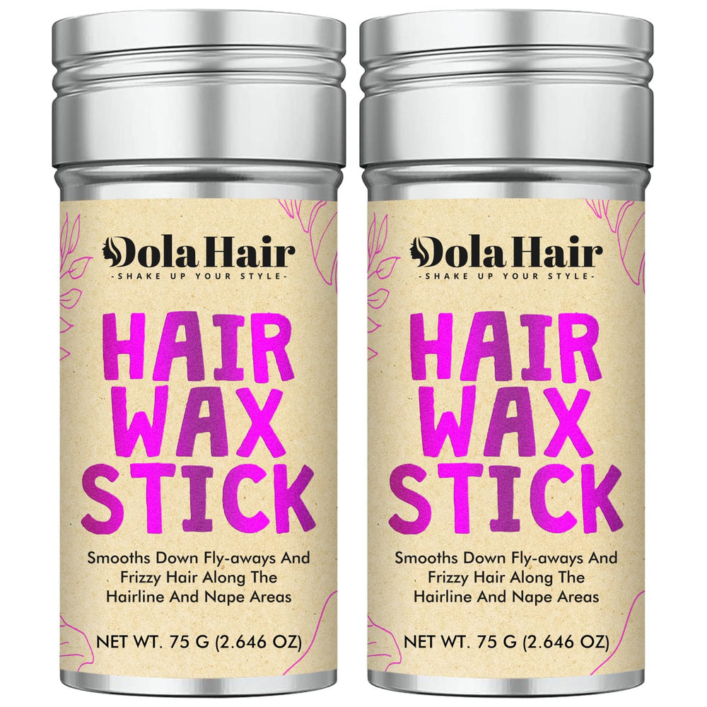 Dolahair bâton cire coiffante sur cheveux lisses avec brillance naturelle.