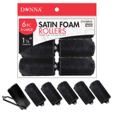 DONNA rouleaux satinés diamètre 1,25 po noir, boucles sans chaleur.