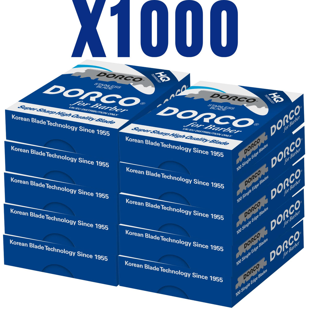 Lames Dorco à tranchant simple dans une boîte, rasage net potentiel et confortable.
