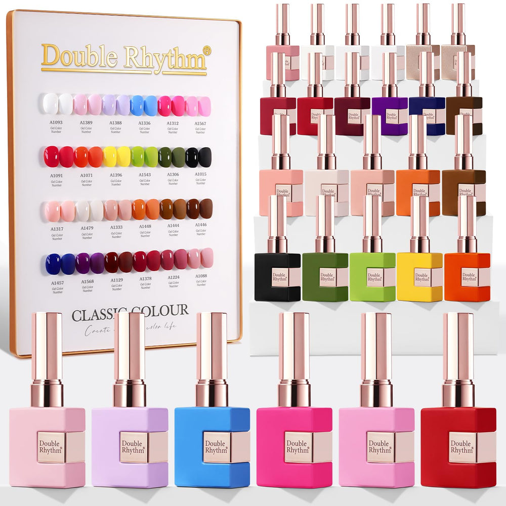 Double Rhythm kit vernis gel 28 pièces, couleur identique, pratique pour le rangement.