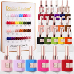 Double Rhythm kit vernis gel 28 pièces, couleur identique, pratique pour le rangement.