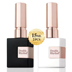 Vernis gel Double Rhythm blanc pur dans une bouteille carrée, pour une manucure lumineuse et durable.
