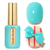 Vernis gel Double Rhythm 15ml avec bouteille ronde dorée bleu pastel prêt à l’emploi.