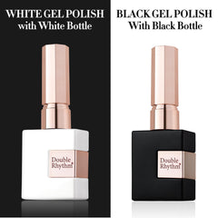 Vernis gel Double Rhythm noir profond dans une bouteille carrée, look chic et tenue possible.