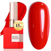 Vernis gel Double Rhythm rouge brillant dans sa bouteille et prêt pour l'application
