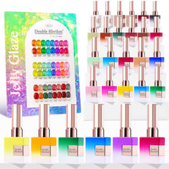 Double Rhythm vernis gel Neon Jelly collection sur bouteille identique, parfait pour une manucure à domicile.