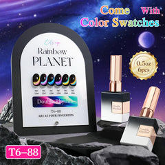 Vernis gel Double Rhythm holographique arc-en-ciel : reflets lumineux pour une manucure spectaculaire.