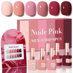 Double Rhythm ensemble vernis gel 6 pièces, parfait pour une manucure maison harmonieuse.