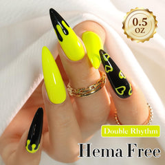 Vernis gel Double Rhythm jaune neon, flacon de 15 ml prêt à l’emploi.