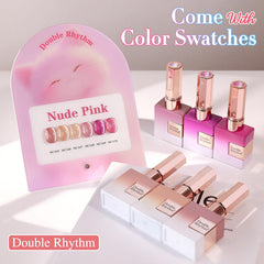 Double Rhythm vernis gel œil de chat Nude Pink Rose, flacon identique 15 ml pour cohérence de couleur.