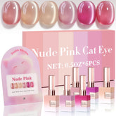 Vernis gel Double Rhythm œil de chat Nude Pink Rose, finition magnétique lumineuse pour usage à domicile.