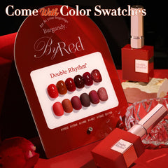 Double Rhythm vernis gel rouge cerise sombre, flacon 15 ml, couleur riche et couvrante.