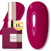 Vernis gel Double Rhythm rouge vin en flacon 15 ml, couleur pure et homogène.