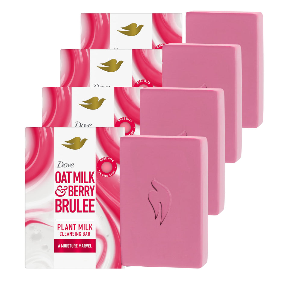 Dove barre lait avoine framboise brulee, hydratation durable pour la peau.