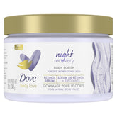 Dove Body Love Night Recovery scrub bottle ready for nighttime pampering and hydration