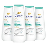 Bouteilles Dove pour peau sensible, pack 4x600 ml, pratique et hydratant.