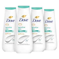 Bouteilles Dove pour peau sensible, pack 4x600 ml, pratique et hydratant.