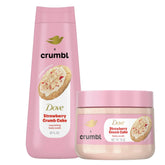 Gel douche Dove Crumbl Fraise sur peau hydratée et parfumée.