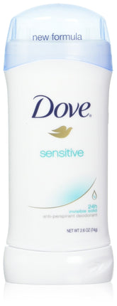 Dove déodorant invisible solide pour peau sensible, protection durable toute la journée.