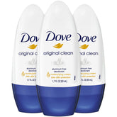 Dove déodorant Original Propre Roll-On, pack 3, protection 24 heures et hydratation légère.