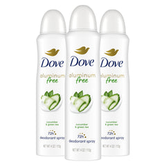 Dove Déodorant sans aluminium Concombre et Thé Vert – bouteille, fraîcheur durable.