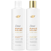 Shampoing Dove DermaCare en bouteille apaisant le cuir chevelu et nettoyant les cheveux.