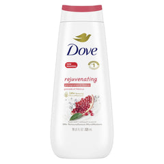 Gel Dove Regénérante avec grenade hibiscus, bouteille élégante et parfum doux pour la peau.