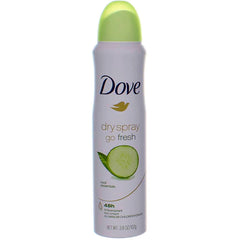 Dove Dry Spray Cool Essentials bottle closeup showing instant dry feel