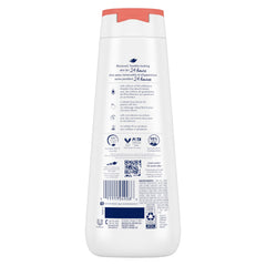 Parfum pêche blanche et lait de riz du gel douche Dove.