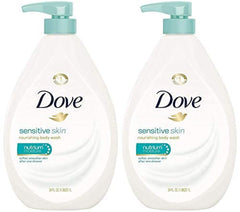 Gel douche Dove Peau sensible avec pompe, hydratation douce.