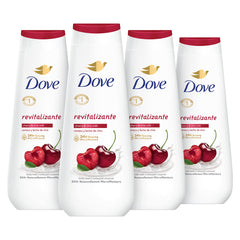 Bouteille Dove Gel Douche Revitalisant Cerise et Lait de Chia prête à hydrater.
