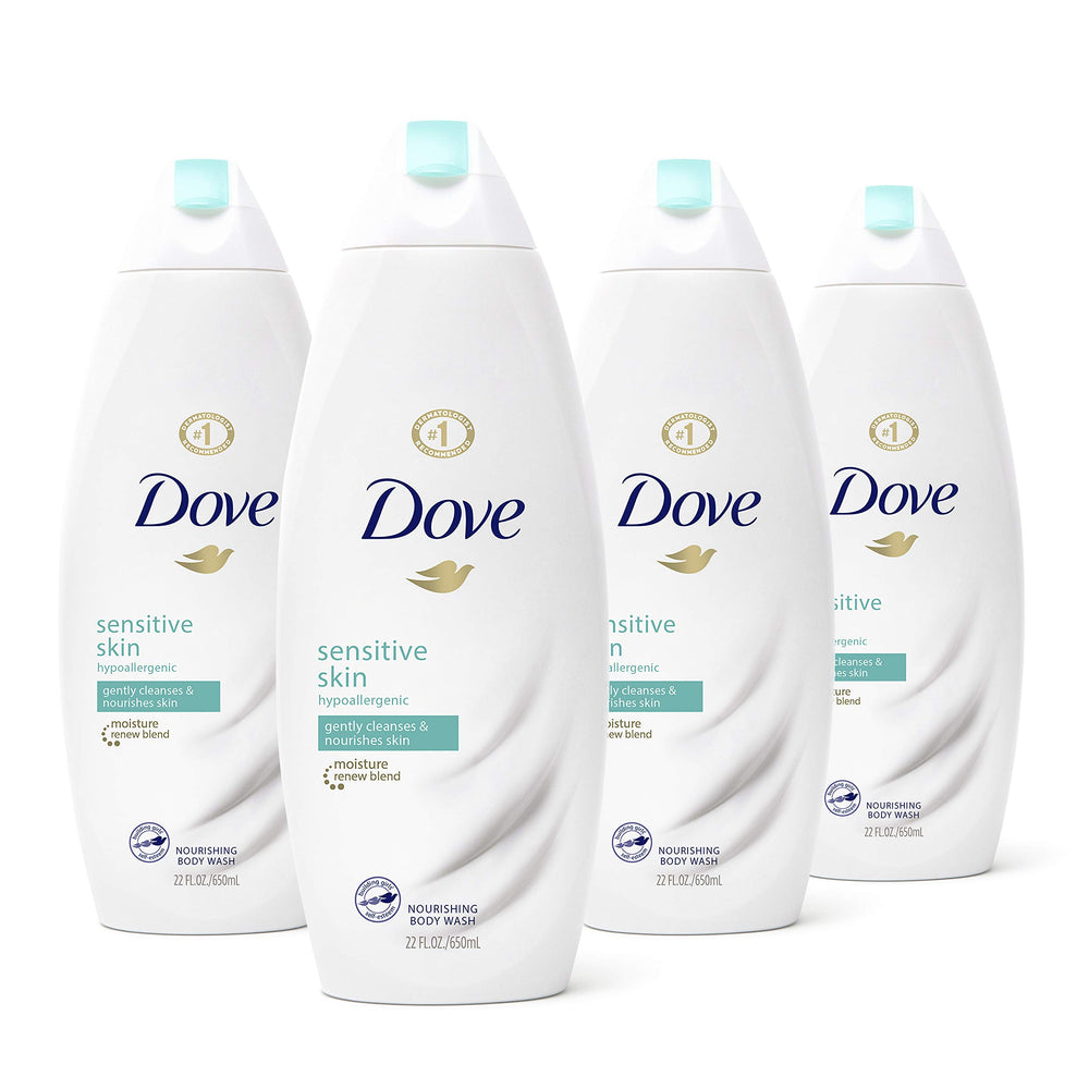 Gel douche Dove sans sulfates en flacon, douceur pour peau sensible.