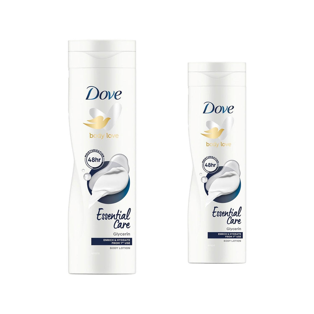 Dove Lotion Corps Nourrissante, flacon, hydratation durable pour peau sèche.