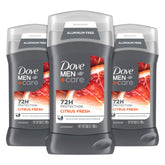DOVE MEN+CARE Déodorant sans aluminium en stick, agrumes d'été, fraîcheur durable.