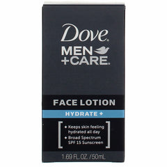 Dove Men+Care Hydrate Plus SPF15, protection solaire légère intégrée.