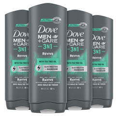Gel douche 3 en 1 Dove Men+Care Revive après-entraînement, rafraîchissant et pratique.