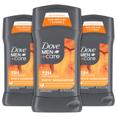 DOVE MEN+CARE Rustic Sandalwood antiperspirant stick delivers daily odor protection and calm scent.