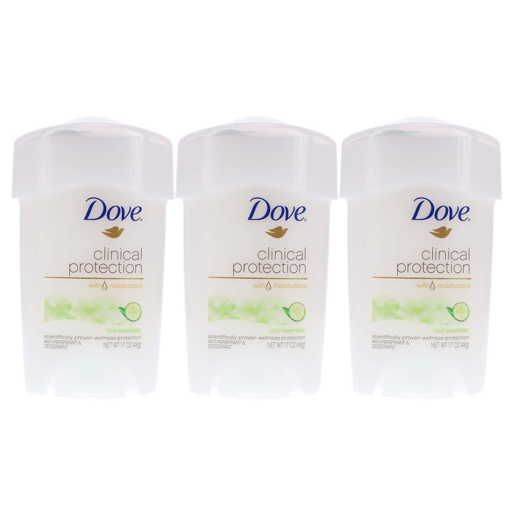 Dove Protection Clinique Frais Essentiels, vue groupe montrant le lot triple et sa fraîcheur.