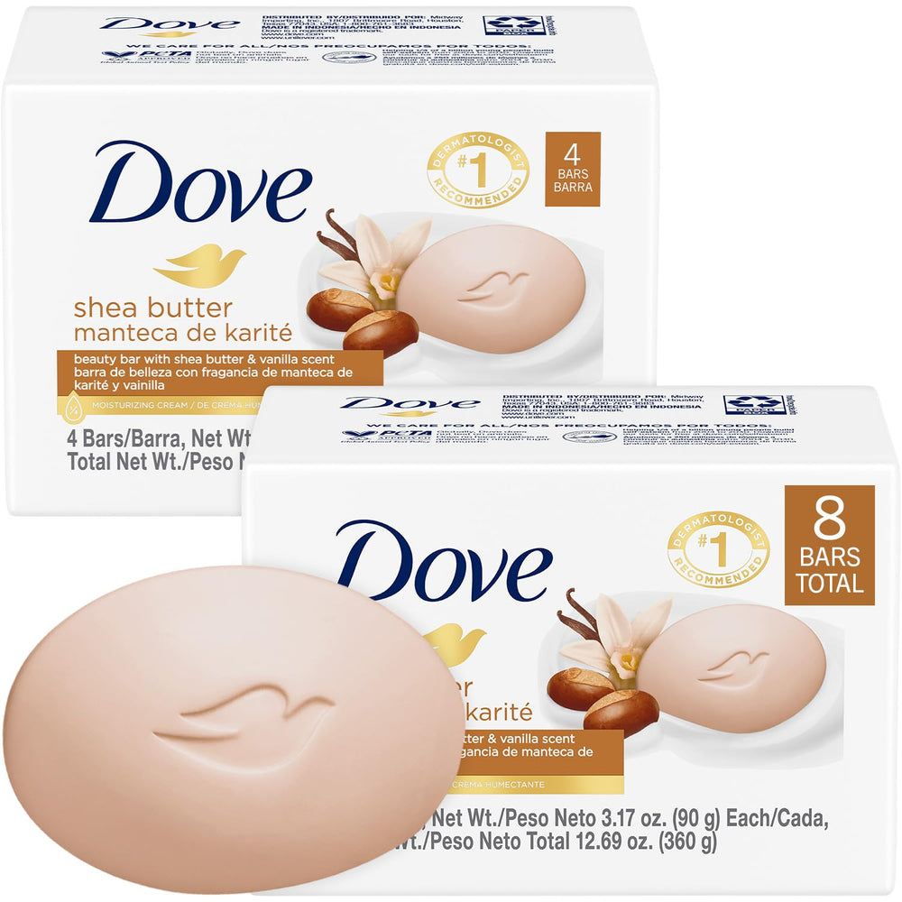 Dove Savon Beurre Karité Vanille, emballage 2-pack, hydratation pratique.