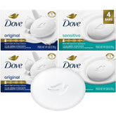 Dove Sensitive en barre, nettoyage doux sans parfum pour peaux sensibles.