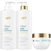 Shampooing Dove Hydratation Quotidienne en flacon-pompe pour cheveux secs.