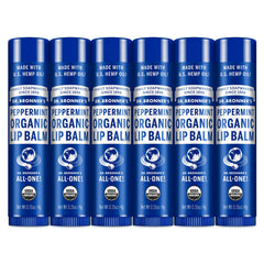 Dr. Bronner's baume lèvres menthe en emballage six-pack, hydratant.