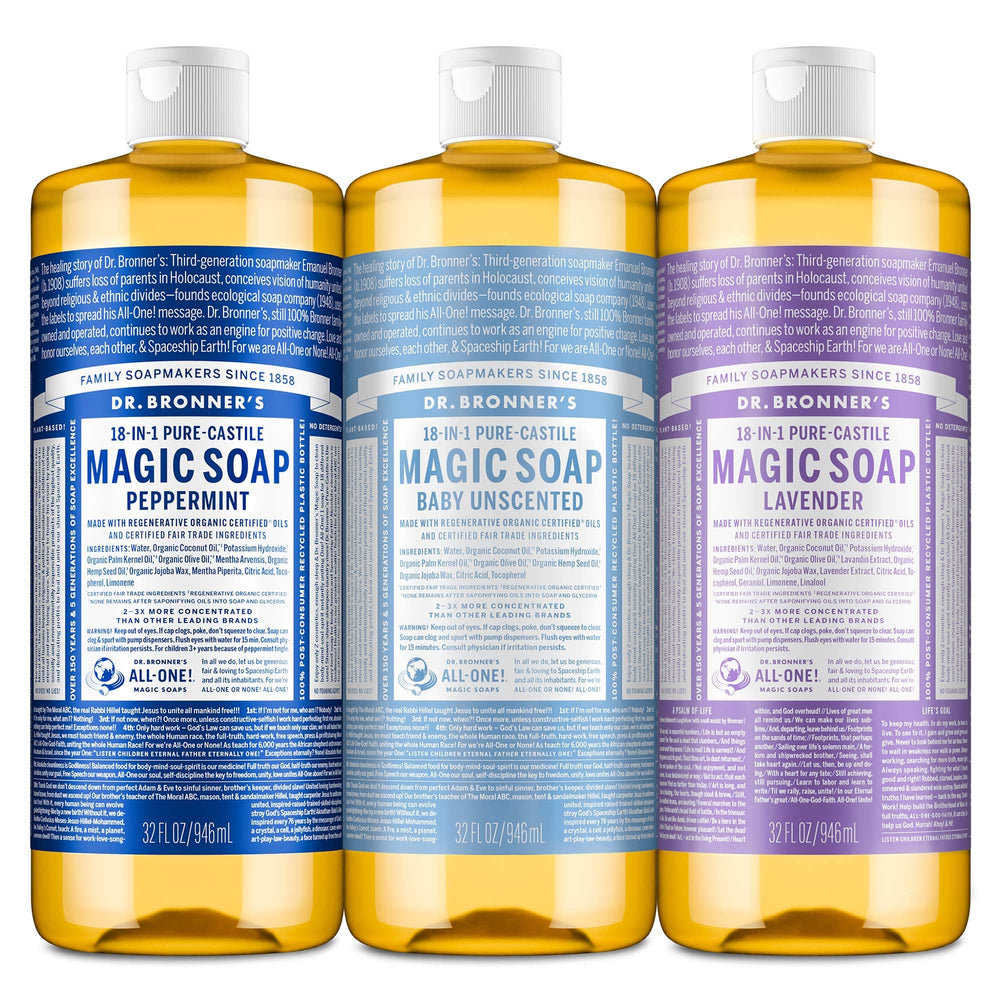 Dr. Bronner’s Pure-Castile Menthe poivrée – flacon frais et polyvalent pour corps et cheveux