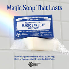 Dr. Bronner’s Barre Pur-Castile Menthe – usage polyvalent comme gel douche et shampoing