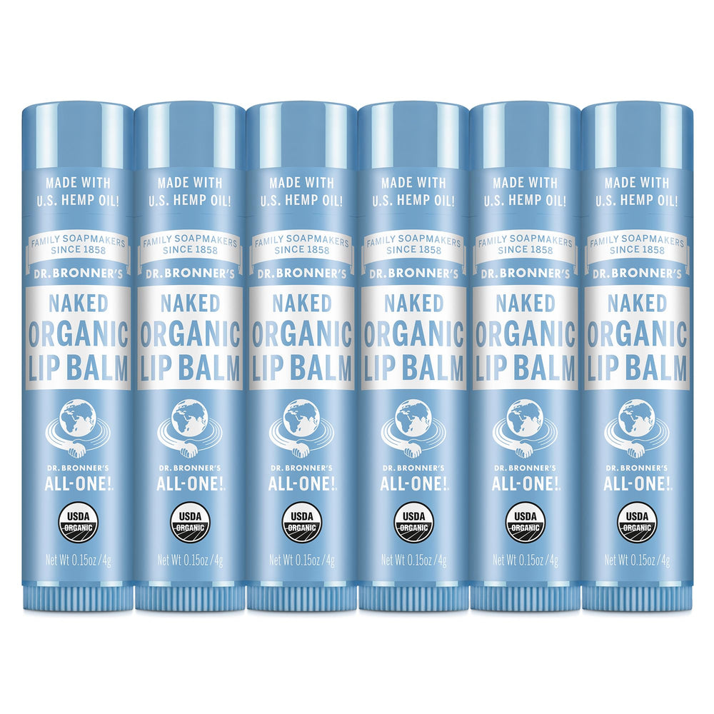 Dr. Bronner’s Baume à lèvres 6-pack sans parfum, emballage pratique pour hydrater durablement.