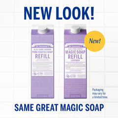 Dr. Bronner's Lavande, carton-refil éco, réduction de plastique.