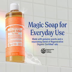 Mousse riche pour peau et cheveux, sensation rafraîchissante avec Dr. Bronner’s Tea Tree.