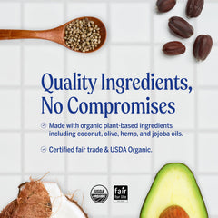 Dr. Bronner's Organic Hair Crème Lavender Coconut label shows organic and cruelty-free credentials