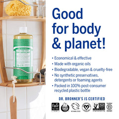 Étiquette naturelle Dr. Bronner's Pure-Castile Amande, composition bio et éthique